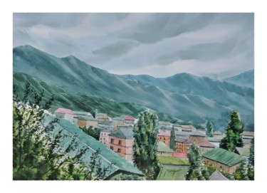 Pittura intitolato "Memory of Bhutan" da Mani Kant, Opera d'arte originale, Acquarello