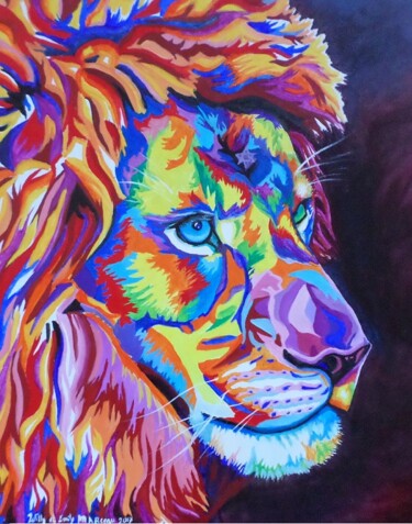 Painting titled "lion-yehuda" by Willy Et Emily Marceau, Original Artwork, Oil