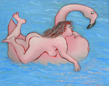 Malarstwo zatytułowany „Leda na łabędziu” autorstwa Maria Janiga, Oryginalna praca, Olej Zamontowany na Inny sztywny panel
