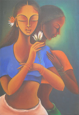 Painting titled "Sisters" by Manisha Raju, Original Artwork