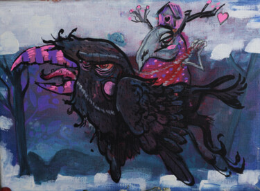 Pittura intitolato "Silent rider" da Mariia Kuzhelevich (Manitoart), Opera d'arte originale, Acrilico Montato su Telaio per…