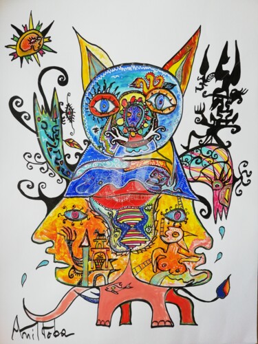 Peinture intitulée "Arbre à chat man" par Manitoba, Œuvre d'art originale, Acrylique