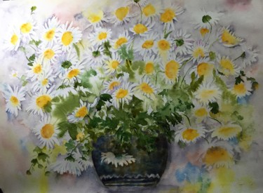 Painting titled "Chrysanthemums in a…" by Manju Srivatsa, Original Artwork, Watercolor