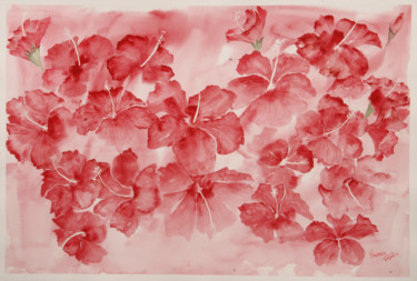 Painting titled "Red hibiscus" by Manju Srivatsa, Original Artwork, Watercolor