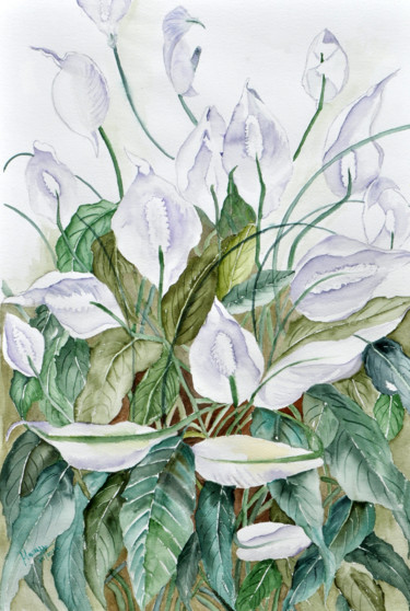 Peinture intitulée "Single petal lilies" par Manju Srivatsa, Œuvre d'art originale