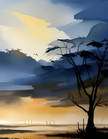 Arts numériques intitulée "Savanna in Africa 2" par Mankdhani, Œuvre d'art originale, Image générée par l'IA