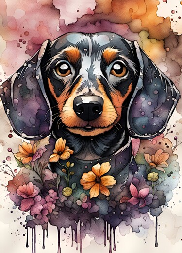 Digital Arts titled "Dachshund Dog in Wa…" by Mankdhani, Original Artwork, AI generated image