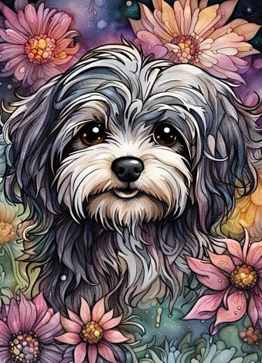 Arte digital titulada "Cute Havanese Dog i…" por Mankdhani, Obra de arte original, Imagen generada por IA
