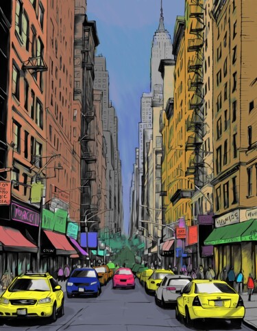 Digital Arts titled "Downtown New York" by Mankdhani, Original Artwork, AI generated image