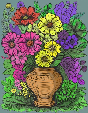 Digital Arts titled "Flowers in A Vase" by Mankdhani, Original Artwork, Marker