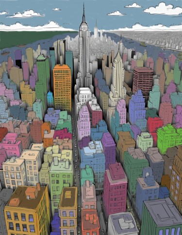 Digitale Kunst getiteld "New York Cityscape…" door Mankdhani, Origineel Kunstwerk, Marker