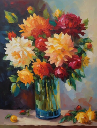 Arts numériques intitulée "Dahlias and Roses i…" par Mankdhani, Œuvre d'art originale, Image générée par l'IA