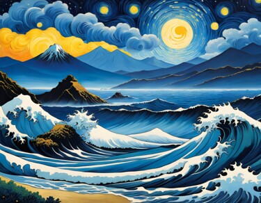 Цифровое искусство под названием "Great Waves on A St…" - Mankdhani, Подлинное произведение искусства, Изображение, сгенерир…