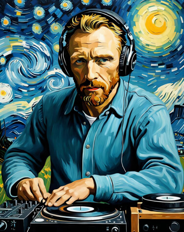 Digitale Kunst mit dem Titel "DJ van Gogh" von Mankdhani, Original-Kunstwerk, Digitale Malerei