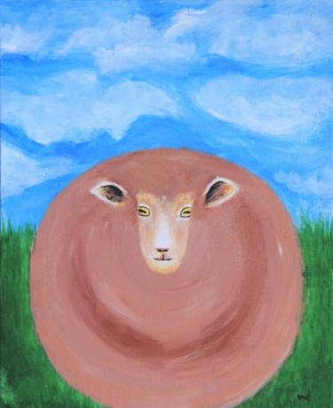 Painting titled "Pink Sheep" by Mandy Leung, Original Artwork, Oil