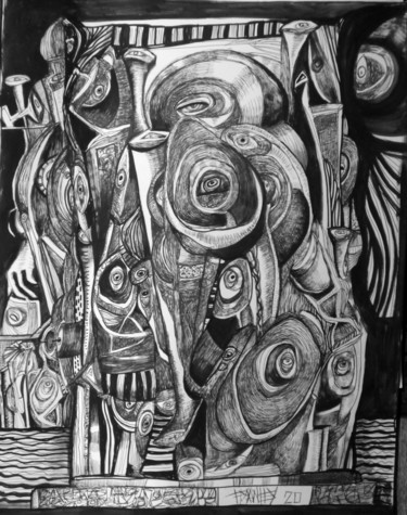 Resim, tükenmez kalem, soyut sanat, sanat eseri Frédérique Manley tarafından