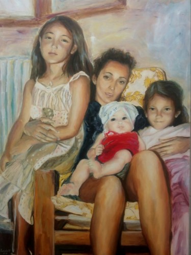 Painting titled "Maternità" by Annadora Mingiano, Original Artwork, Oil