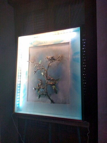Γλυπτική με τίτλο "ALOUETTE" από Gillsman, Αυθεντικά έργα τέχνης, Από ανοξείδωτο χάλυβα Τοποθετήθηκε στο Ξύλινο φορείο σκελε…