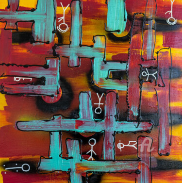 Painting titled "Egaré" by Mano Girard, Original Artwork, Acrylic Mounted on Wood Panel