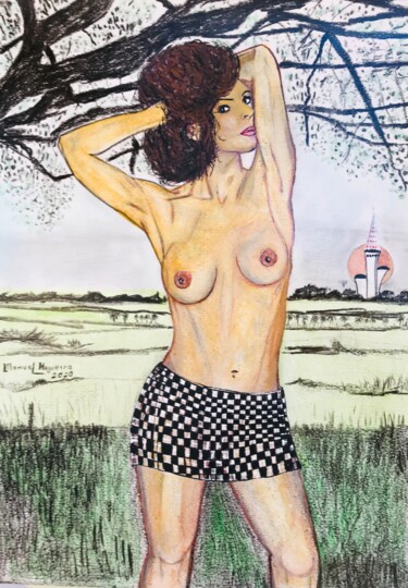 Desenho intitulada "Nudez Campestre" por Manoel Da Luz Nogueira, Obras de arte originais, Giz