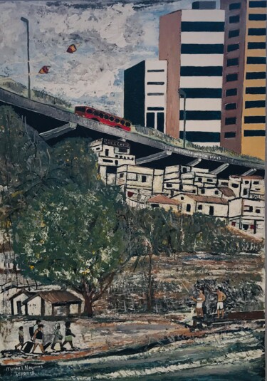Schilderij getiteld "Comunidade" door Manoel Da Luz Nogueira, Origineel Kunstwerk, Acryl