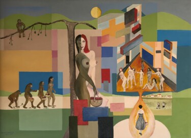 Painting titled "Evolução" by Manoel Da Luz Nogueira, Original Artwork, Oil