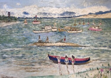 Painting titled "Praia" by Manoel Da Luz Nogueira, Original Artwork, Oil