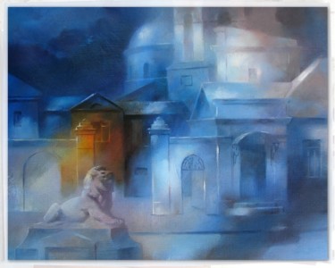 Картина под названием "Ночной город" - Прохор Гарасюта, Подлинное произведение искусства, Масло Установлен на Деревянная рам…