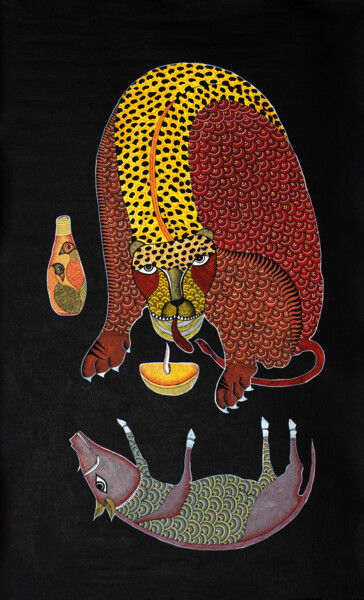 Schilderij getiteld "Gond Painting  ( Tr…" door Manoj Kumar Tekam, Origineel Kunstwerk, Acryl