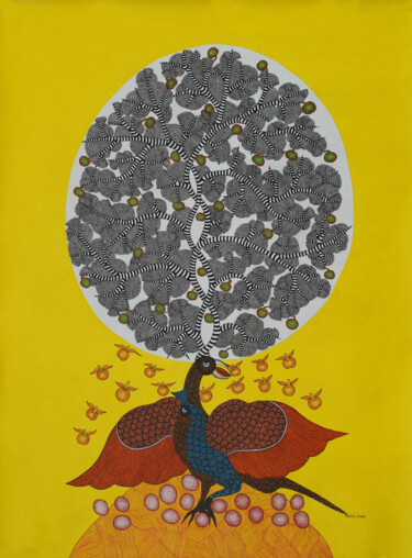 Painting titled "Gond Painting  ( Tr…" by Manoj Kumar Tekam, Original Artwork, Acrylic