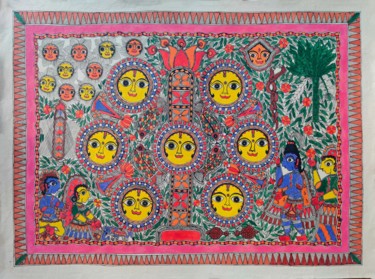 Painting titled "Madhubani Painting5" by Manoj Kumar, Original Artwork, Acrylic