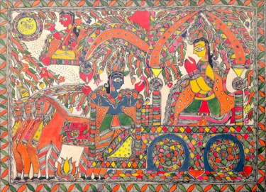 Painting titled "Madhubani Painting13" by Manoj Kumar, Original Artwork, Acrylic