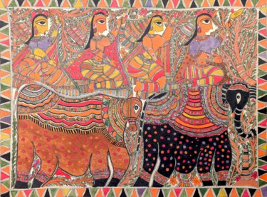 Painting titled "Madhubani Painting14" by Manoj Kumar, Original Artwork, Acrylic