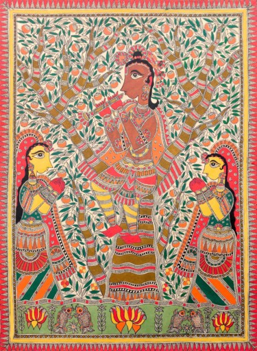 Painting titled "Madhubani Painting15" by Manoj Kumar, Original Artwork, Acrylic