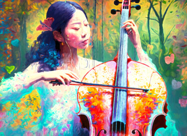 Digitale Kunst mit dem Titel "Woman with cello" von Manolis Tsantakis, Original-Kunstwerk, 2D digitale Arbeit