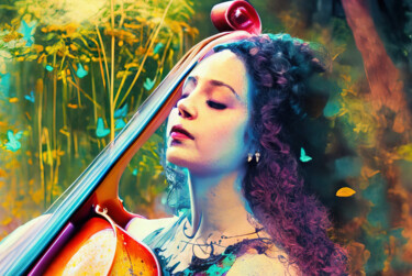 Arte digitale intitolato "Girl with cello" da Manolis Tsantakis, Opera d'arte originale, Immagine generata dall'IA