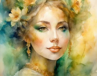 Arte digital titulada "Portrait of beautif…" por Manolis Tsantakis, Obra de arte original, Pintura Digital