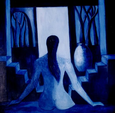 Malerei mit dem Titel ""Waiting"" von Manohar Mohan Raja, Original-Kunstwerk, Acryl