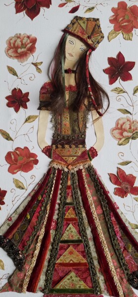Textilkunst mit dem Titel "LUCIE" von Manon, Original-Kunstwerk, Collagen