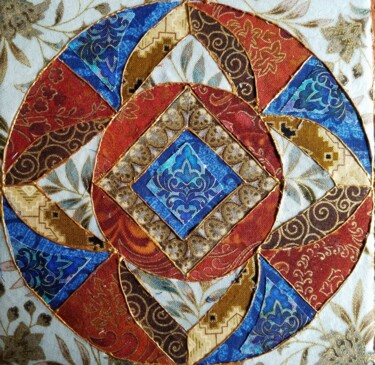 Collages intitolato "MANDALA BLU" da Manon, Opera d'arte originale, Tessuto