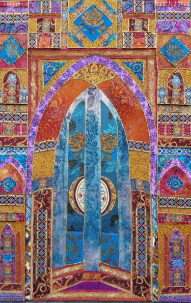 Textile Art με τίτλο "LA PORTE BLEUE" από Manon, Αυθεντικά έργα τέχνης, Κολάζ Τοποθετήθηκε στο artwork_cat.