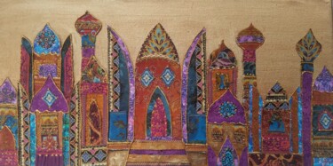 Textile Art titled "village russe" by Manon, Original Artwork, Collages