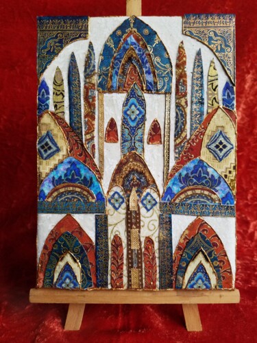 Textile Art titled "Blue cathédrale" by Manon, Original Artwork, Fabric