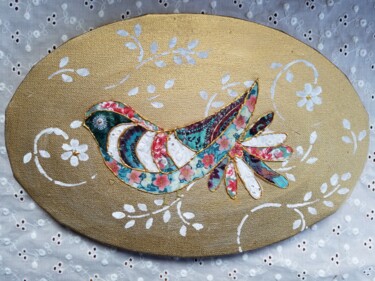 Textile Art titled "OISEAU DE PARADIS" by Manon, Original Artwork, Fabric