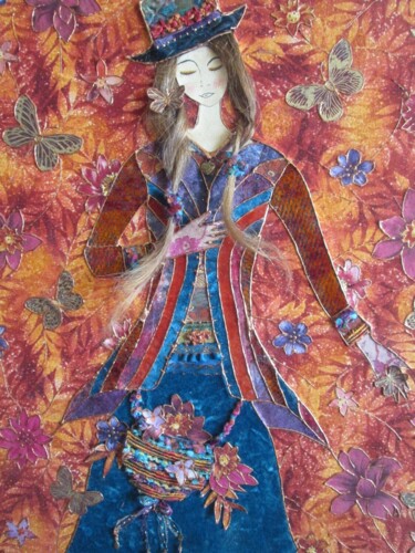Textilkunst mit dem Titel "Lady jane" von Manon, Original-Kunstwerk, Stoff