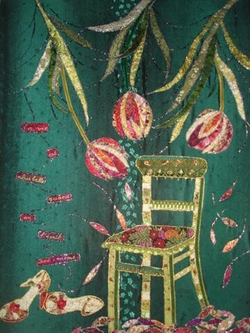 Textilkunst mit dem Titel "La chaise "blabla"" von Manon, Original-Kunstwerk, Stoff