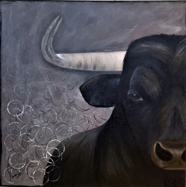 Pittura intitolato "Bull'z eye" da Manon Langevin (Lange), Opera d'arte originale, Olio Montato su Telaio per barella in leg…