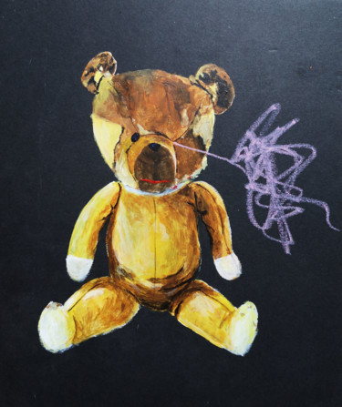 Painting titled "Broken Bear" by Manon Tanzilli, Original Artwork, Acrylic
