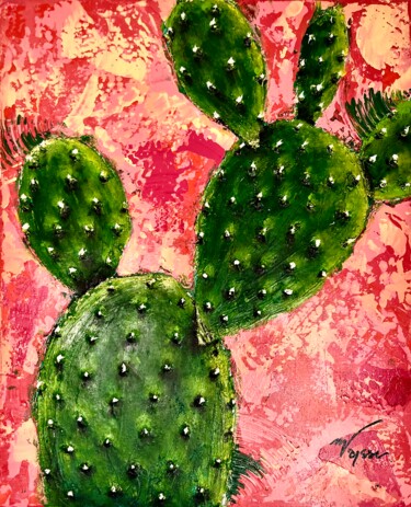 Painting titled "Cactus 2" by Manon Vaysse, Original Artwork, Acrylic Mounted on Wood Stretcher frame