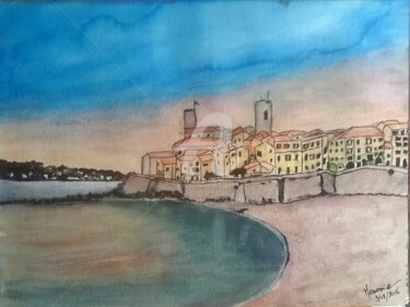 Peinture intitulée "antibes-cote-est-la…" par Manonni, Œuvre d'art originale, Aquarelle